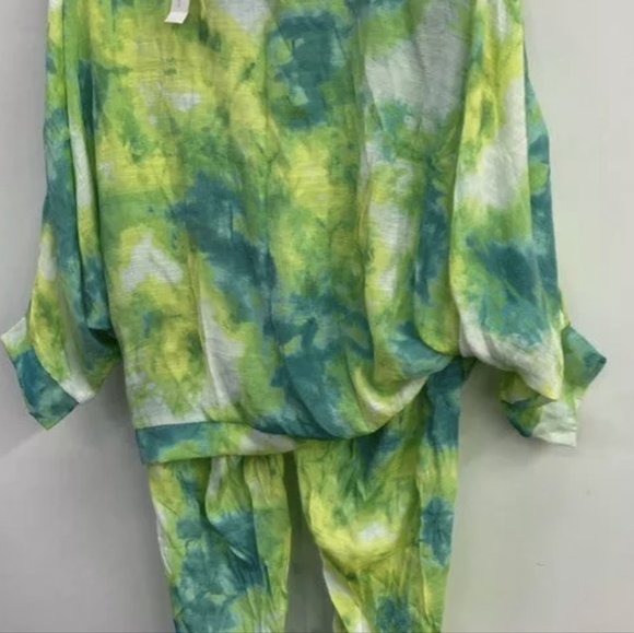 New York & Co Soho Street 2PCS Top & Joggers Tie Dye Lime Green Teal Set NWT - Picture 3 of 10